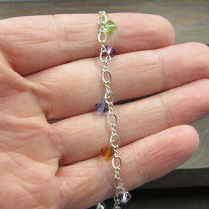 9" Sterling Silver Multiple Color Crystal Ankle Bracelet Vintage